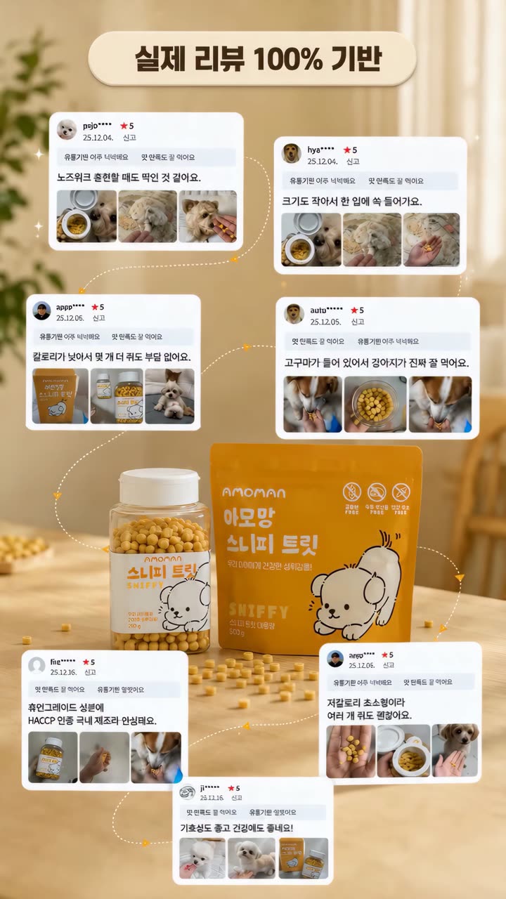 아모망 펫 제품 숏폼 — 제품·커머스 쇼츠·릴스 편집 제작 사례